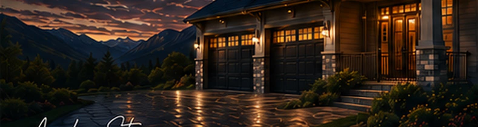 A rebuilt home glowing at night